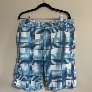 ELEMENT Mens Blue & White Plaid Board Shorts Size 36
